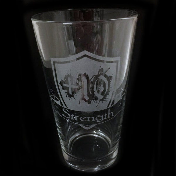 RPG Stat +10 Strength Attribute Design Custom Etched Pint Beer Glass