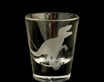 Raptor Velociraptor "Clever Girl" Custom Etched Dinosaur Shot Glass Dino