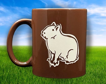 Cute Capybara Illustration Custom Etched Hot Beverage Ceramic Brown Tea Coffee Mug Adorable Rodent Gift