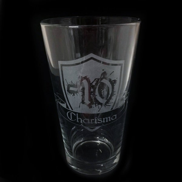 RPG Stat -10 Charisma Attribute Design Custom Etched Pint Beer Glass