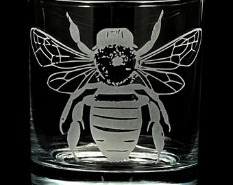 Bumblebee Bee Custom Etched Rocks Glass