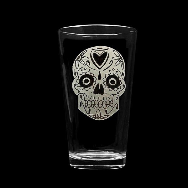 Sugar Skull Engraved Beer Glass - Dishwasher Safe Pint