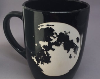 Full Moon Custom Etched Hot beverage Black Ceramic Tea Coffee Mug Lunar Luna