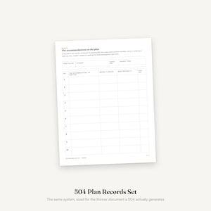 Könnte beinhalten: Ein weißes Dokumentenblatt mit dem Titel The accommodations on the plan und einer Tabelle mit Spalten für Case File No, Student, Sheet No und School Year. Die Tabelle enthält zehn nummerierte Zeilen für Unterkünfte, Anwendung, Anbieter und Dokumentennummer.