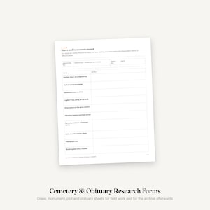 Formulieren voor begraafplaatsonderzoek & samenvatting van overlijdensberichten | Grafinventarisatie, monumentenregister, inscriptiepagina, plattegrond en indexen | Genealogie PDF