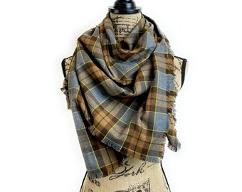 Blanket Scarf - Outlander Clan Fraser Inspired Gray, Brown, Yellow, and Red Cotton Flannel