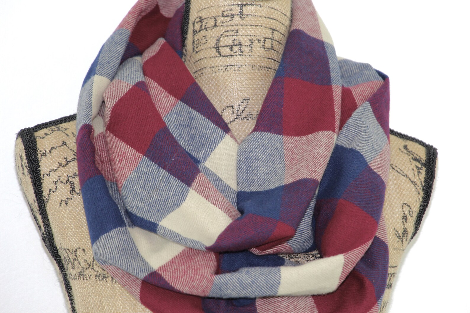 Wine Red Navy Blue and Taupe Flannel Plaid Infinity or Etsy