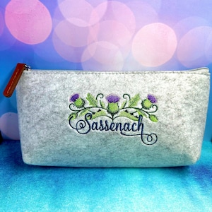 Sassenach Scottish Thistle Embroidered Felt Zipper Pouch - Outlander Inspiration