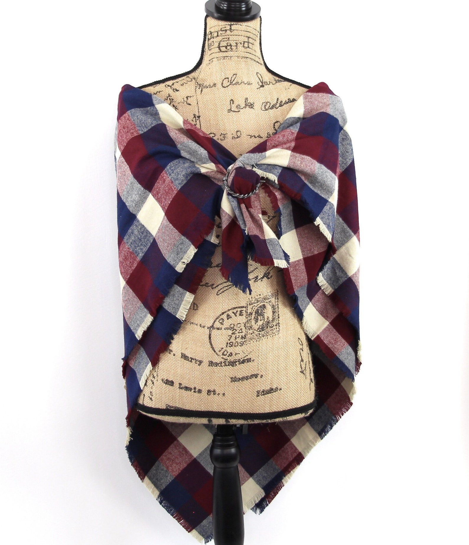 Wine Red Navy Blue and Taupe Flannel Plaid Infinity or Etsy