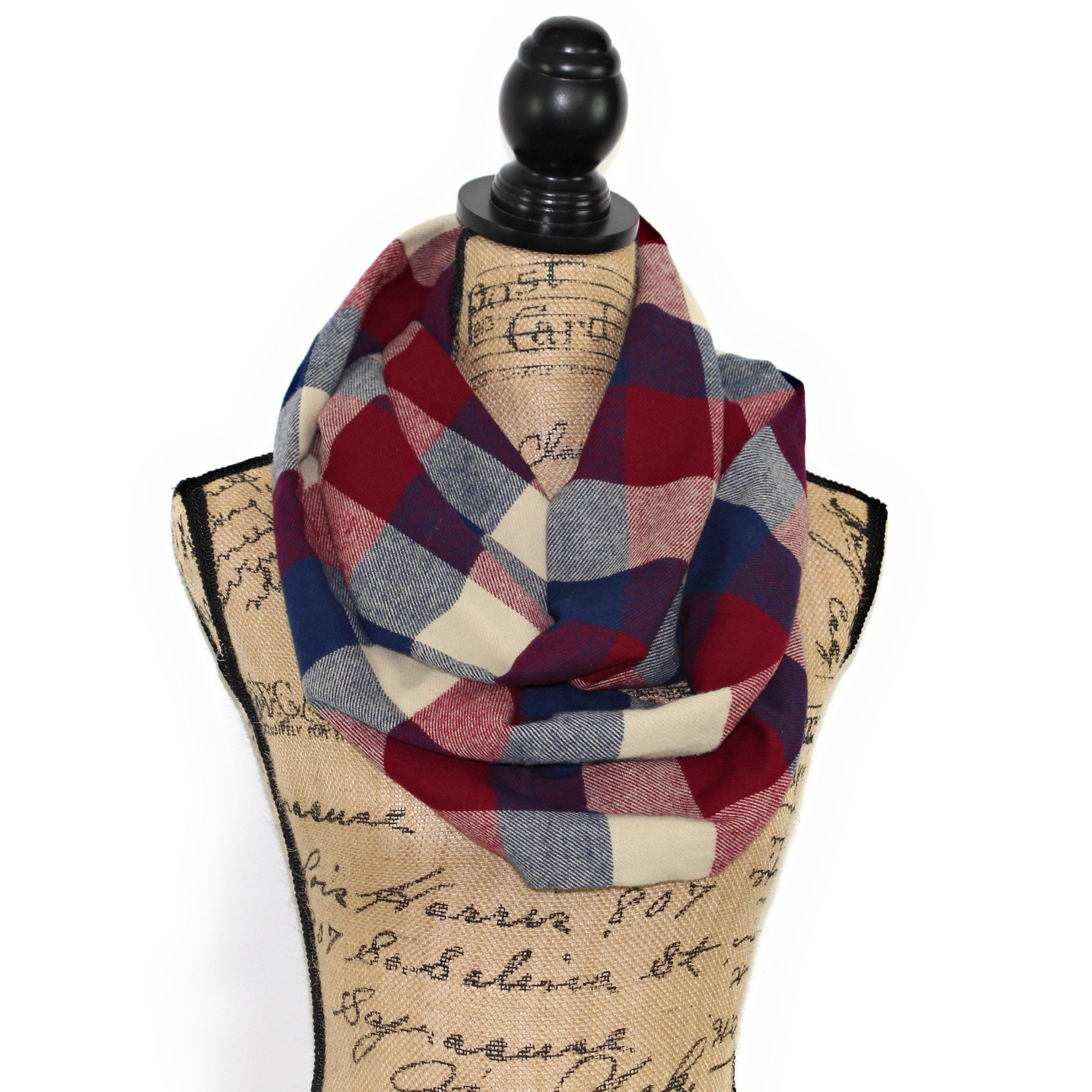 Wine Red Navy Blue and Taupe Flannel Plaid Infinity or Etsy