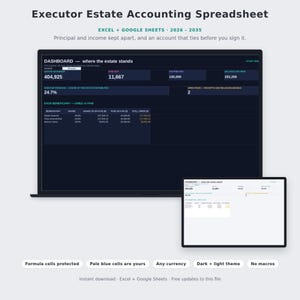 Executor Spreadsheet | Probate Accounting Ledger (Excel Google Sheets)