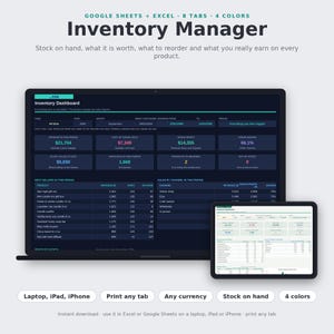 Inventory Tracker Spreadsheet, Small Business Stock Management, Reorder List, COGS and Profit Dashboard, Google Sheets