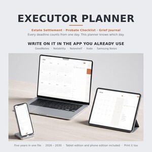 Executor Planner 2026-2030 | Estate Settlement Probate Checklist Grief Journal (Digital Download)