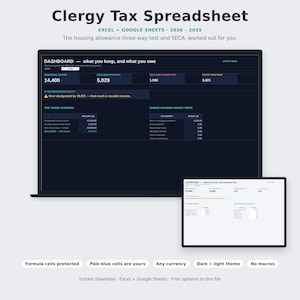 Steuerübersicht für Geistliche | Übersicht über die Wohnkostenpauschale für Pastoren (Excel Google Sheets)