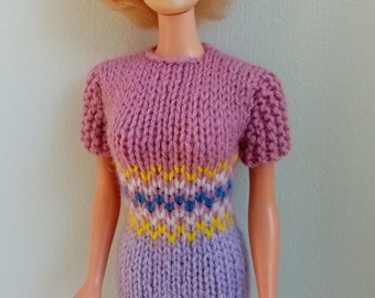 Vintage-inspired purple short-sleeved dress for fashion dolls
