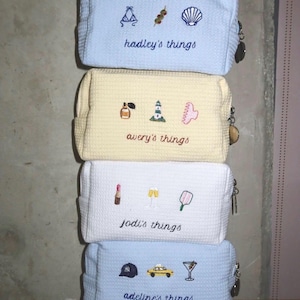 Custom Embroidered Icon Pouch, Personalized Travel Waffle Knit Cosmetic Makeup Bag (Zipper Closure)
