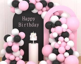Kit de arco de guirnalda de globos negros, rosas y blancos de látex para decoración de baby shower, despedida de soltera, aniversario de boda y fiesta de cumpleaños.