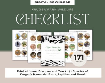 Kruger National Park Wildlife Checklist – 171 Species Safari Guide (Digital Download)