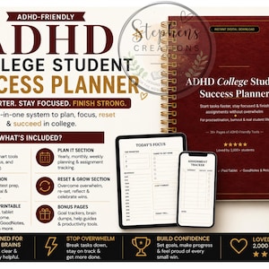 ADHD College Planner | Executive Function System | Academic Organizer | Assignment Tracker PDF | Digital Download