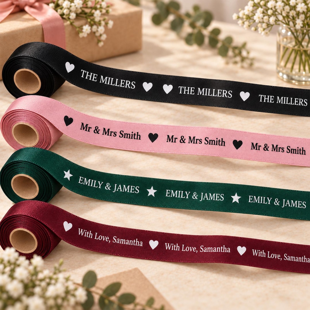 Personalized Satin Ribbon With Custom Text or Logo, Printed Gift ...
