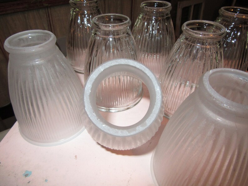 Set of 4 Vintage Frosted Fluted Glass Light or Lamp Shades Etsy