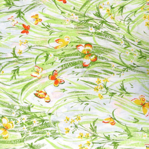 Une verge de tissu de drap ancien - papillons Orange et jaunes