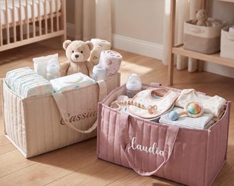 Cesta organizadora de pañales personalizada para bebé, cesta organizadora para la habitación del bebé con nombre bordado a medida, bolsa de almacenamiento para bebé, regalo para baby shower para mamá primeriza