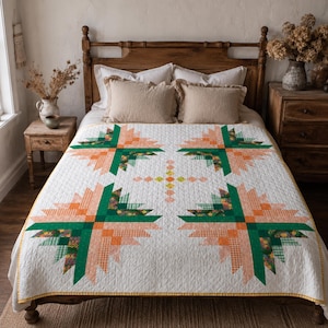 Modern Floral Patchwork Quilt Pattern, Queen Size 88 x 88 in (PDF Digital Download)