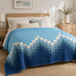 Beachy Bargello Quiltmönster - Ocean Wave Design - PDF Digital Nedladdning