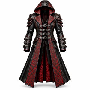 Hooded Gothic Leather Coat for Men, Black Vampire Trench, Steampunk Jacket (XS-5XL)