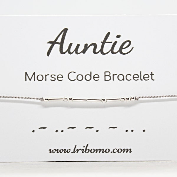Auntie Morse Code Bracelet Aunt Personalized Bracelet Dainty Custom Morse Code Jewelry Aunt Gift Silk Cord Sterling Silver Beaded Bracelet