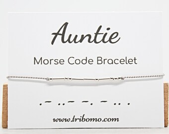 Auntie Morse Code Bracelet Aunt Personalized Bracelet Dainty Custom Morse Code Jewelry Aunt Gift Silk Cord Sterling Silver Beaded Bracelet