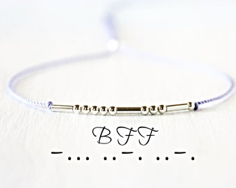 Best Friend Morse Code Bracelet Dainty Silver BFF Bracelet Custom Morse Code Jewelry Silk Cord Friendship Bracelet