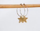 Minimalist Small Sterling Silver Hoop Earrings Mixed Metal Boho Chic Jewelry Small Brass Star Earrings