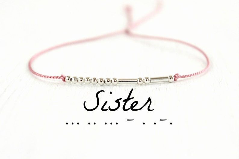 Sister Morse Code Bracelet Custom Morse Code Jewelry Minimalist Best Friend Bracelet Gift Ideas Sterling Silver Silk Cord Bracelet 