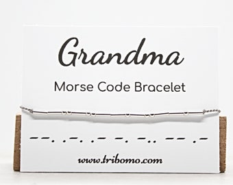 Grandma Morse Code Bracelet Grandmother Gift Custom Morse Code Jewelry Minimalist Dainty Silk Cord Sterling Silver Beaded Bracelet