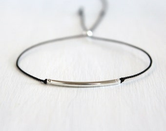 Best Friend Gift Minimalist Sterling Silver Friendship Bracelet Dainty Jewelry Delicate Beaded Silk Cord Bracelet