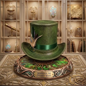 Grön Steampunk Cylinderhatt, Viktoriansk Mad Hattmakare Cosplay, Fjäderutsmyckad (Unisex)