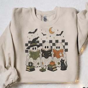 Ghost Reading Book Sweatshirt, Halloween Book Club Shirt, Spooky Reader Sweater, Bookish Halloween Gift, Cute Ghost Bookworm Crewneck