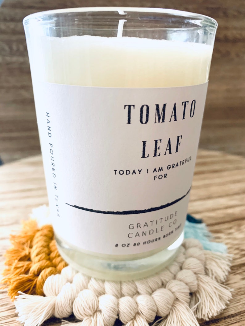 Home Decor Tomato Leaf Candle Fragrance Present Gratitude Gift Glass Votive Earth Love 100/% Natural Soy Mother\u2019s Day Wax
