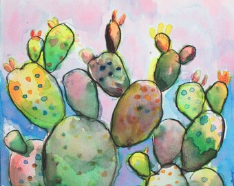cactus illustration, desert art print, watercolor art print, cactus wall art, desert canvas art, botanical plant wall art, "Prickly Pears"