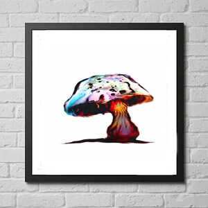 mushroom art print, nature fungi botanical decor, trippy psychedelic art print, colorful large square wall art &quot;psychedelic mushroom&quot;