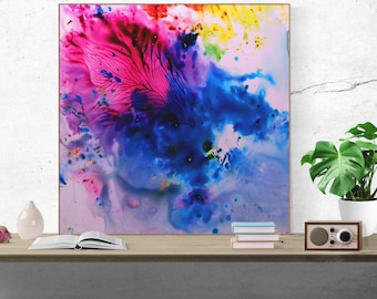 psychedelic art, abstract painting print, blue pink purple wall art, abstract canvas art print  "contemporary psychedelia 7"
