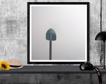 Highway One California photography road sign art print, Pacific Coast Highway art,  foggy grey large wall art  "foggy Pacific Coast Highway"
