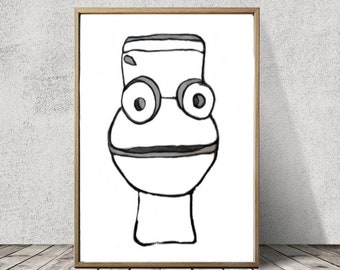 toilet art print, badkamer kunst aan de muur, grappige kunst aan de muur, toiletpapier kunst, zwart wit kunst, badkamer kunst aan de muur, grappige poster "toilet buddy"