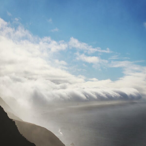 coastal landscape photography, marine layer clouds art print, California photography, white blue large wall art "Sonoma Coast fog bank"