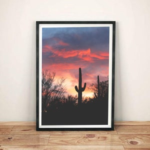 cactus photography print, Saguaro wall art, desert landscape print, sunset wall art, desert wall art, cactus art print "pink sunset Saguaro"