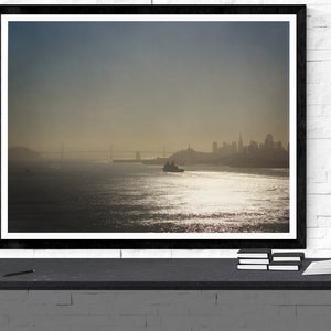 San Francisco Bay photography print, California art print, blue grey large wall art, city skyline architecture art &quot;USS Somerset SF&quot;