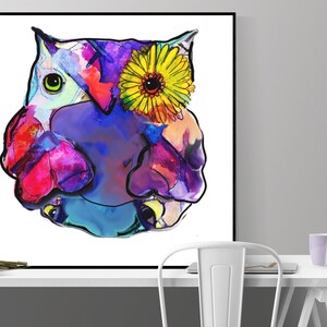 owl art print, bird illustration print, colorful wall art, owl wall art, canvas print, watercolor owl print, owl art &quot;watercolor boho owl&quot;