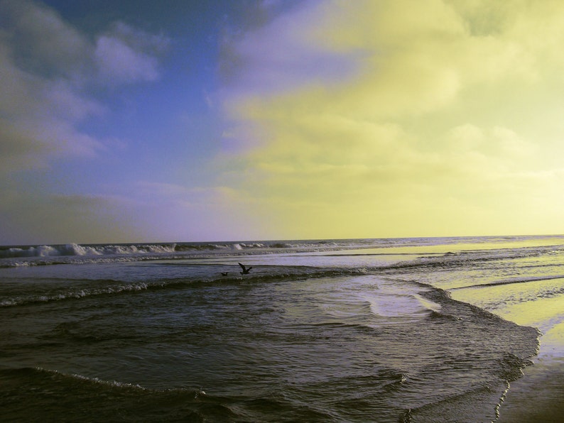 beach photography print, coastal wall art, beach decor, yellow blue large wall art, ocean photography, beach canvas, Newport Beach waves image 2
